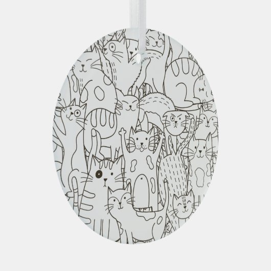 Doodle katten: zwart en wit. glas ornament (Voorkant Rechts)