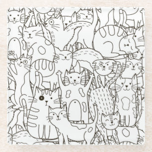 Doodle katten: zwart en wit. glazen onderzetter