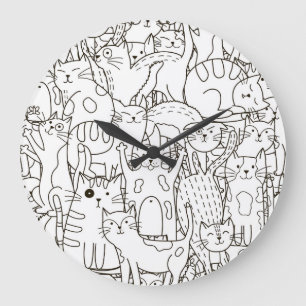 Doodle katten: zwart en wit. grote klok