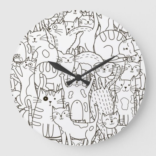 Doodle katten: zwart en wit. grote klok (Voorkant)