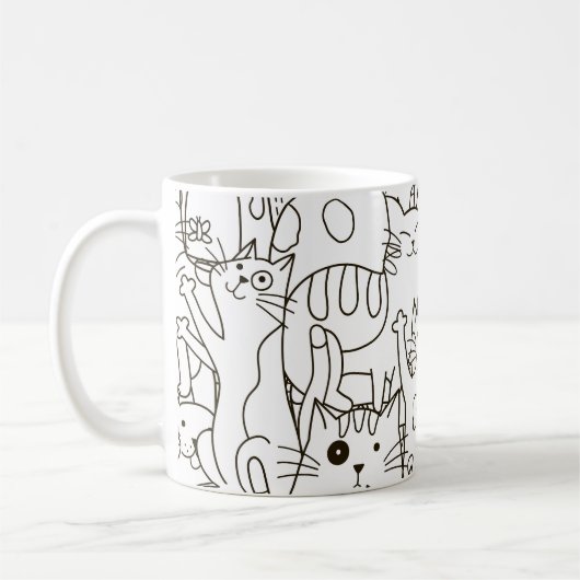 Doodle katten: zwart en wit. koffiemok (Links)