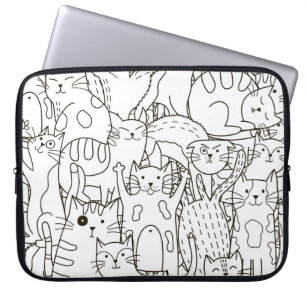 Doodle katten: zwart en wit. laptop sleeve