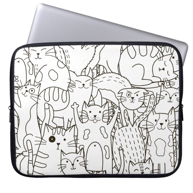 Doodle katten: zwart en wit. laptop sleeve (Voorkant)