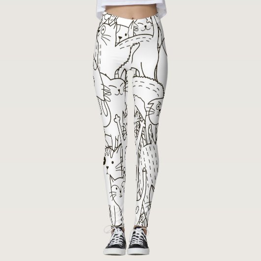 Doodle katten: zwart en wit. leggings (Voorkant)