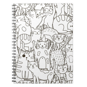 Doodle katten: zwart en wit. notitieboek