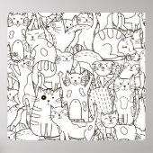 Doodle katten: zwart en wit. poster (Voorkant)