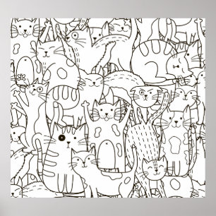 Doodle katten: zwart en wit. poster