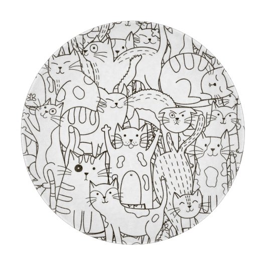 Doodle katten: zwart en wit. snijplank (Voorkant)