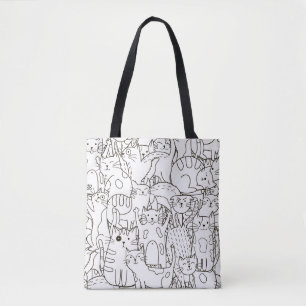 Doodle katten: zwart en wit. tote bag