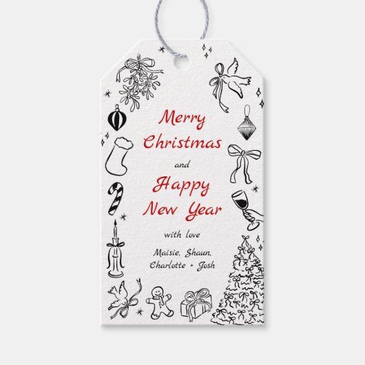 Doodle Kerstcadeau Label Eigenzinnige Hand Draw Va Cadeaulabel (Voorkant)