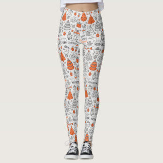 Doodle Kerstmis Oranje Grijs Patroon Leggings