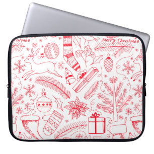 Doodle kerstpatroon rood laptop sleeve