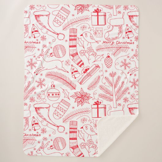 Doodle kerstpatroon rood sherpa deken (Voorkant)