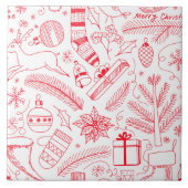Doodle kerstpatroon rood tegeltje (Voorkant)