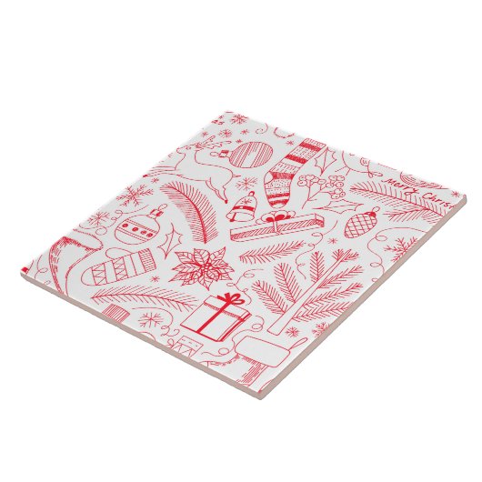 Doodle kerstpatroon rood tegeltje (Zijkant)