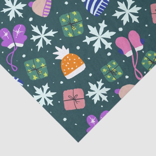 Doodle Kerstwinter Handschoenen Gifts Petten Donke Tissuepapier (Detail)
