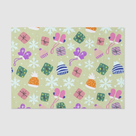 Doodle Kerstwinter Handschoenen Gifts Petten Green Tissuepapier (Voorkant)