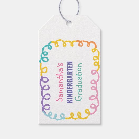 Doodle Kindergarten Afstudeerfeest Cadeaulabel (Voorkant)