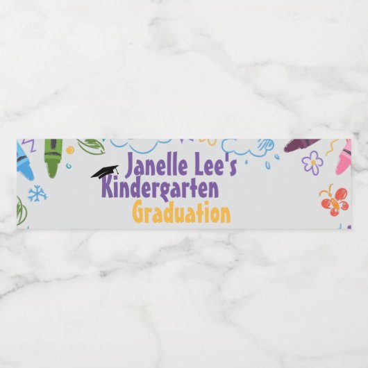Doodle Kindergarten Afstudeerfeest Waterfles Etiket (Enkel label)