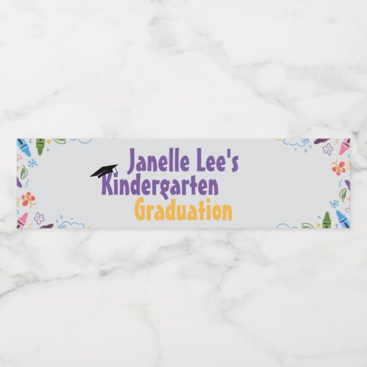 Doodle Kindergarten Afstudeerfeest Waterfles Etiket (Enkel label)