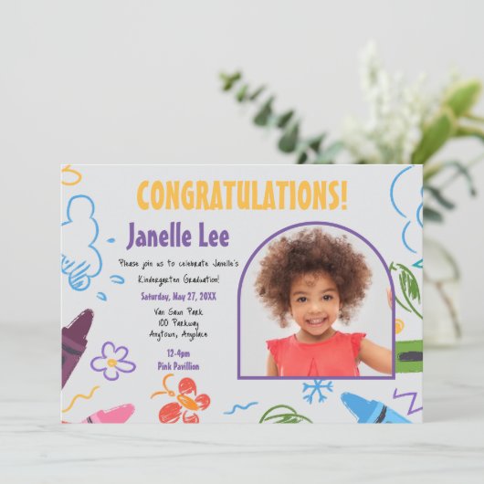 Doodle Kindergarten Afstuderen Afbeelding Party Kaart (Staand voorkant)