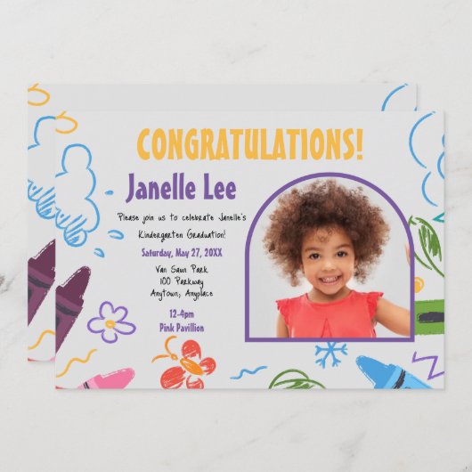 Doodle Kindergarten Afstuderen Afbeelding Party Kaart (Voorkant / Achterkant)