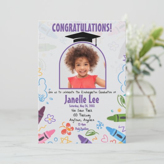 Doodle Kindergarten Afstuderen Afbeelding Party Kaart (Staand voorkant)