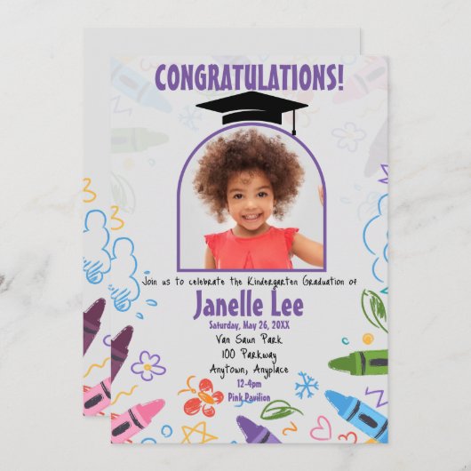 Doodle Kindergarten Afstuderen Afbeelding Party Kaart (Voorkant / Achterkant)