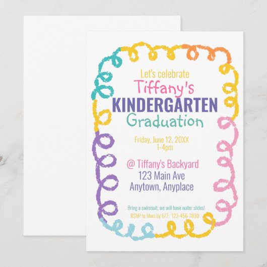 Doodle Kindergarten Uitnodiging voor afstudeerfees (Voorkant / Achterkant)