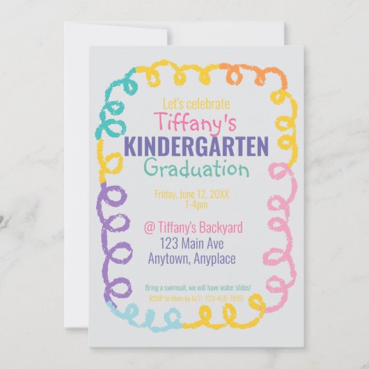 Doodle Kindergarten Uitnodiging voor afstudeerfees (Voorkant)