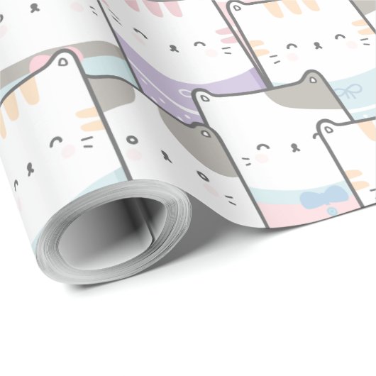 Doodle Kitten Faces Pattern Cadeaupapier (Rol Hoek)