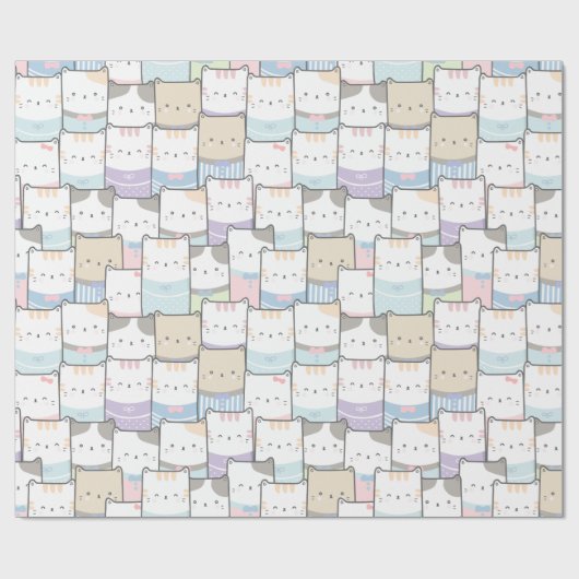 Doodle Kitten Faces Pattern Cadeaupapier (Vlak)