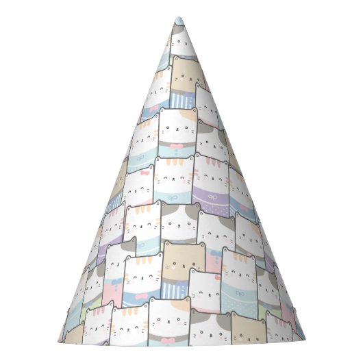 Doodle Kitten Faces Pattern Feesthoedjes (Voorkant)