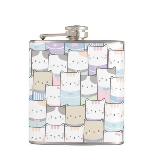 Doodle Kitten Faces Pattern Heupfles (Voorkant)