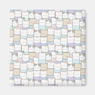 Doodle Kitten Faces Pattern Magneet