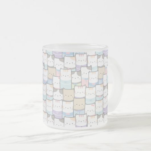 Doodle Kitten Faces Pattern Matglas Koffiemok (Voorkant rechts)