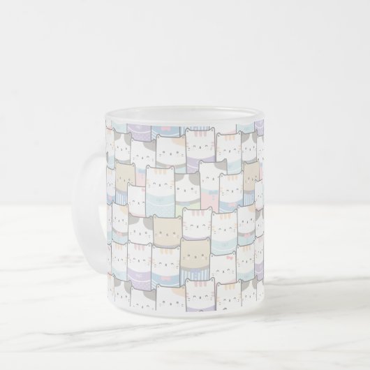 Doodle Kitten Faces Pattern Matglas Koffiemok (Voorkant links)