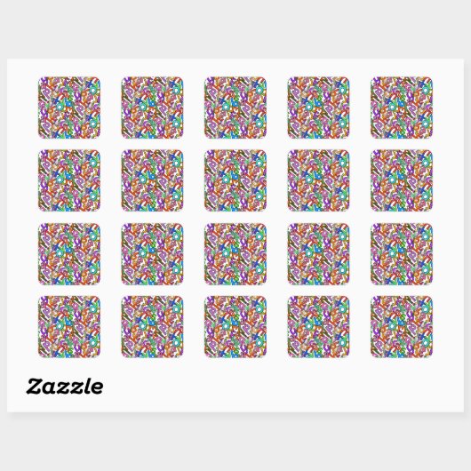 Doodle Kleine Letter Alfabet Patroon Vierkante Sticker (Vel)