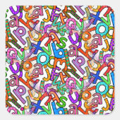 Doodle Kleine Letter Alfabet Patroon Vierkante Sticker (Voorkant)