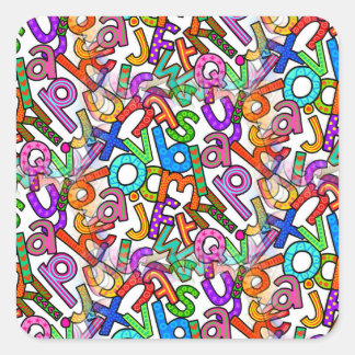 Doodle Kleine Letter Alfabet Patroon Vierkante Sticker