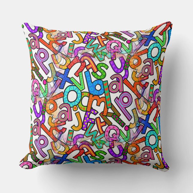 Doodle Kleine Letters Alfabet Patroon Kussen (Voorkant)