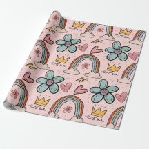 Doodle Kroon, Regenboog, Bloemen, Perzik Waterverf