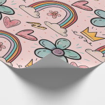 Doodle Kroon, Regenboog, Bloemen, Perzik Waterverf