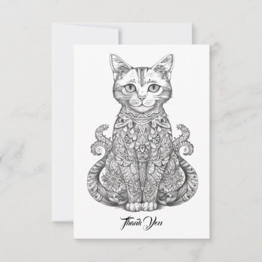 Doodle kunst schattige kat bedankkaart (Voorkant)