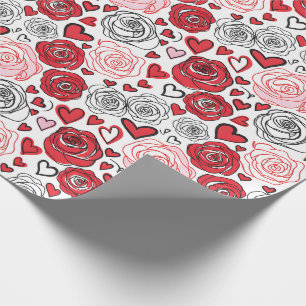 Doodle Kunststijl Rode Roze Rozen Harten Valentijn Cadeaupapier