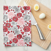 Doodle Kunststijl Rode Roze Rozen Harten Valentijn Theedoek (Quarter Fold)