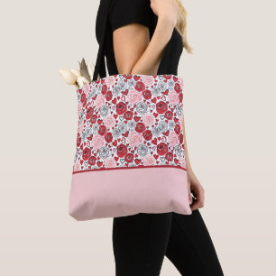 Doodle Kunststijl Rode Roze Rozen Harten Valentijn Tote Bag
