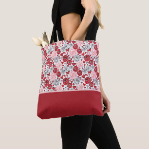 Doodle Kunststijl Rode Roze Rozen Harten Valentijn Tote Bag