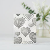 Doodle & Lace grey hearts Briefkaart (Staand voorkant)