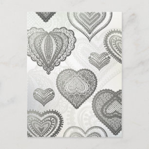 Doodle & Lace grey hearts Briefkaart
